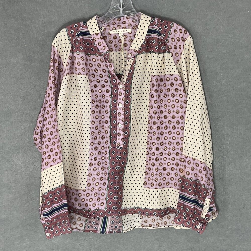 Xirena Top Womens Sz S Patchwork Print Silk Cotton Pink Ivory Peasant Boho*